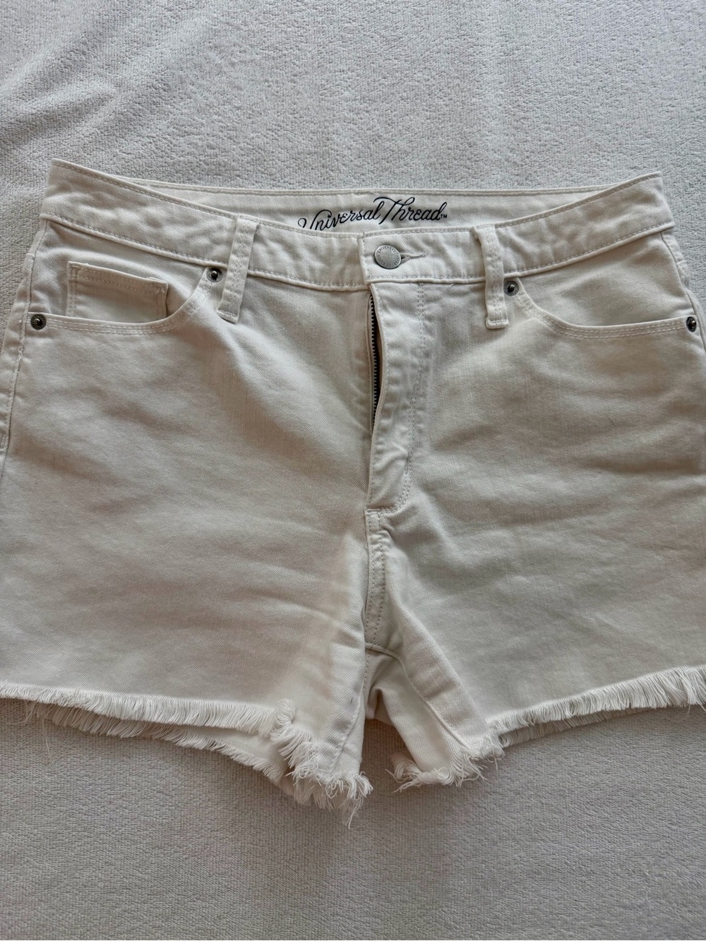Universal Thread Frayed Hem White Denim Shorts Size 8